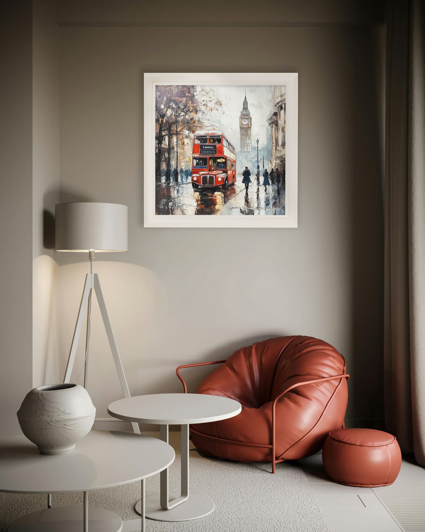 London Bus – Cream Hurstwood Square Frame – framed wall art at Leya Buster Interiors