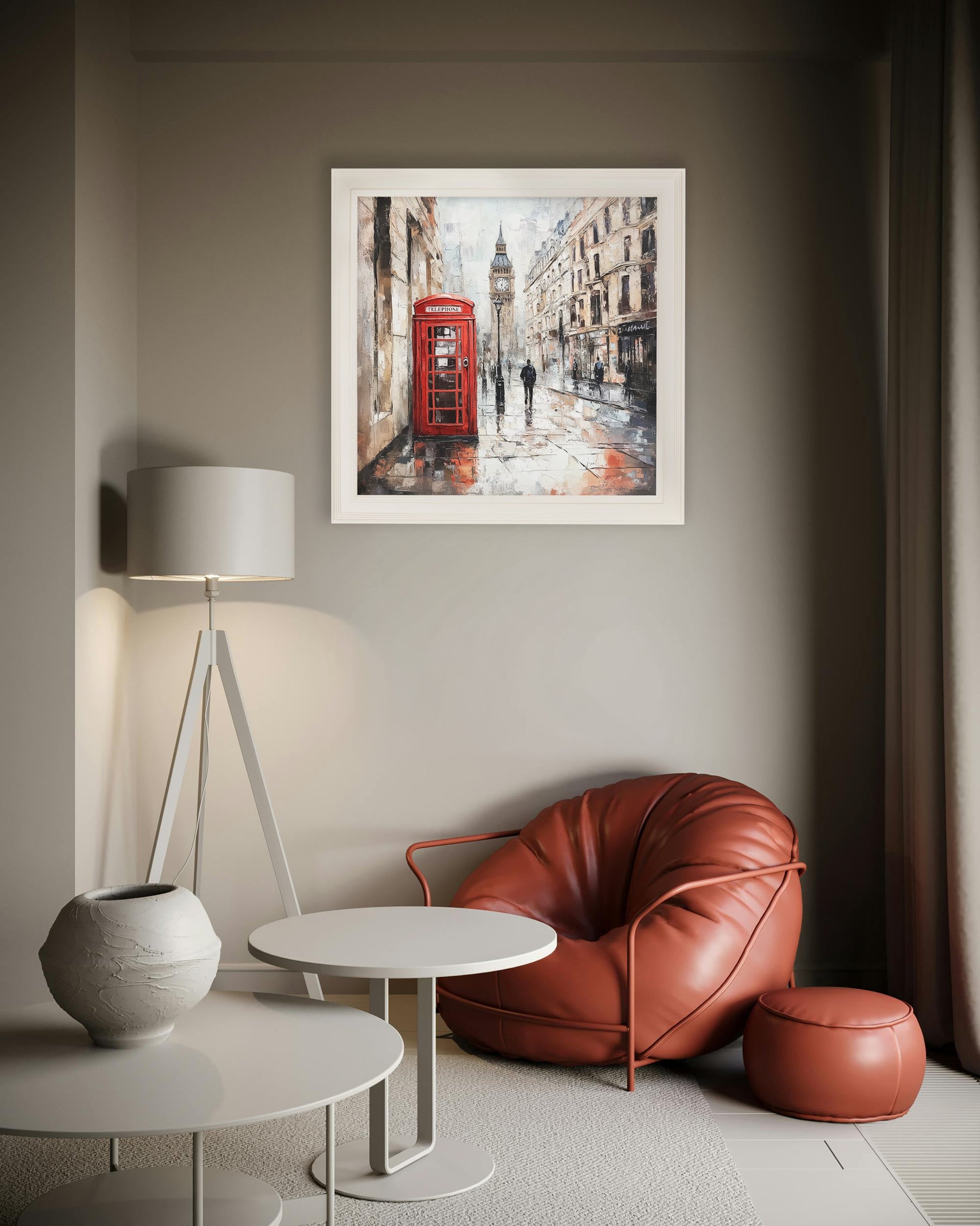 London Telephone Box – Cream Hurstwood Square Frame – framed wall art at Leya Buster Interiors