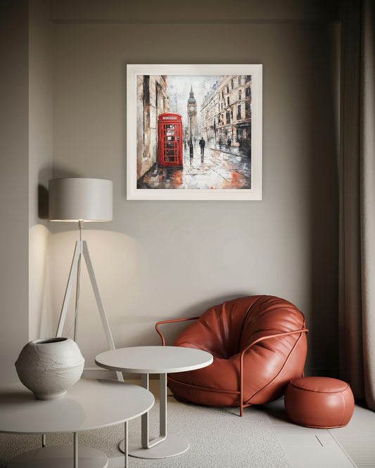 London Telephone Box – Cream Hurstwood Square Frame – framed wall art at Leya Buster Interiors