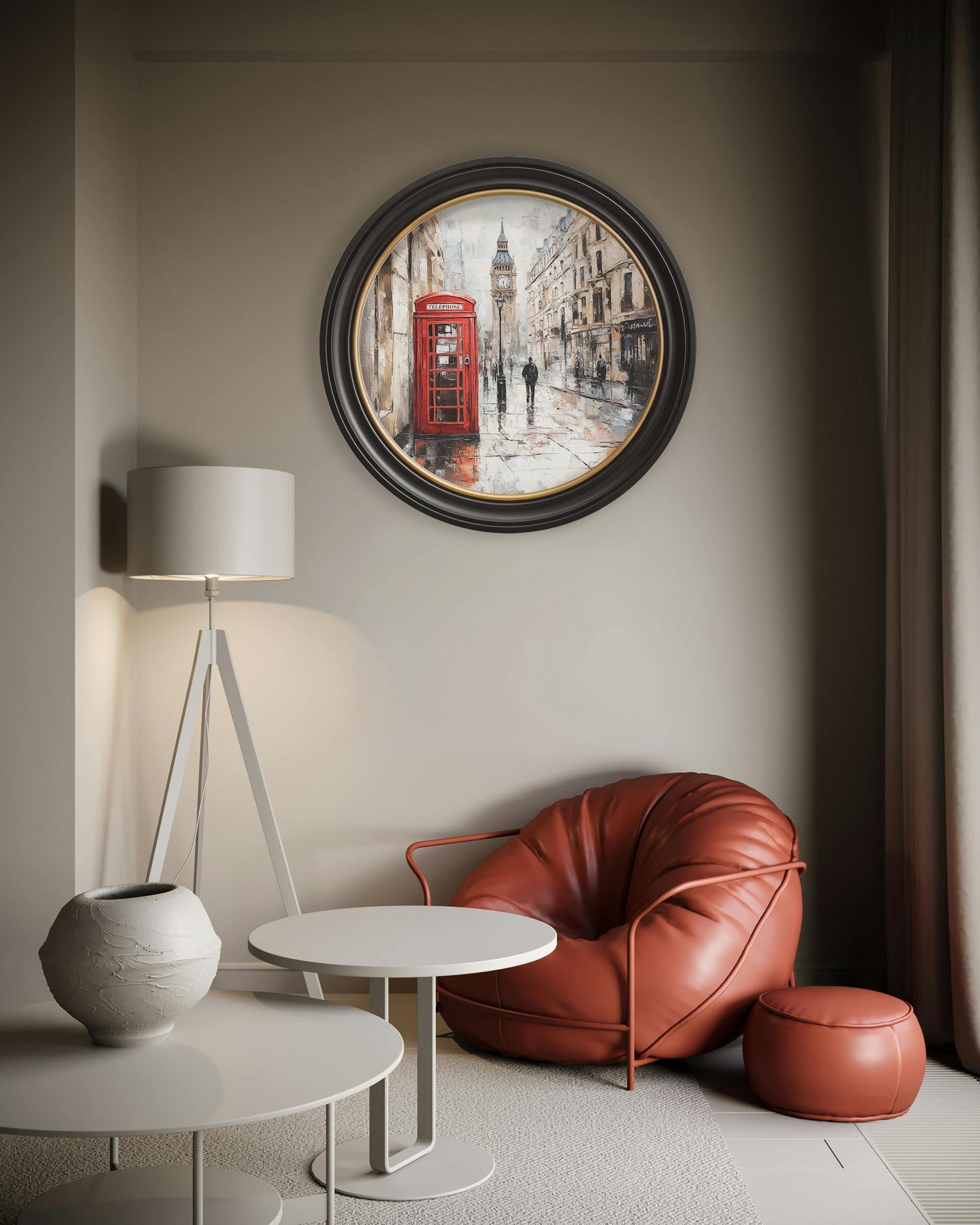 London Telephone Box – Oxford Round Frame – framed wall art at Leya Buster Interiors