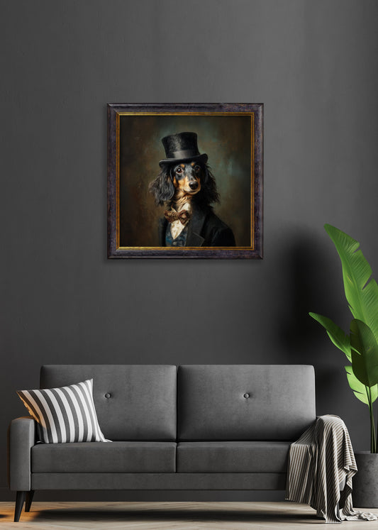 Sir Sausageworth – Gentleman Dachshund Oxford Square Frame – fine home fragrance at Leya Buster Interiors