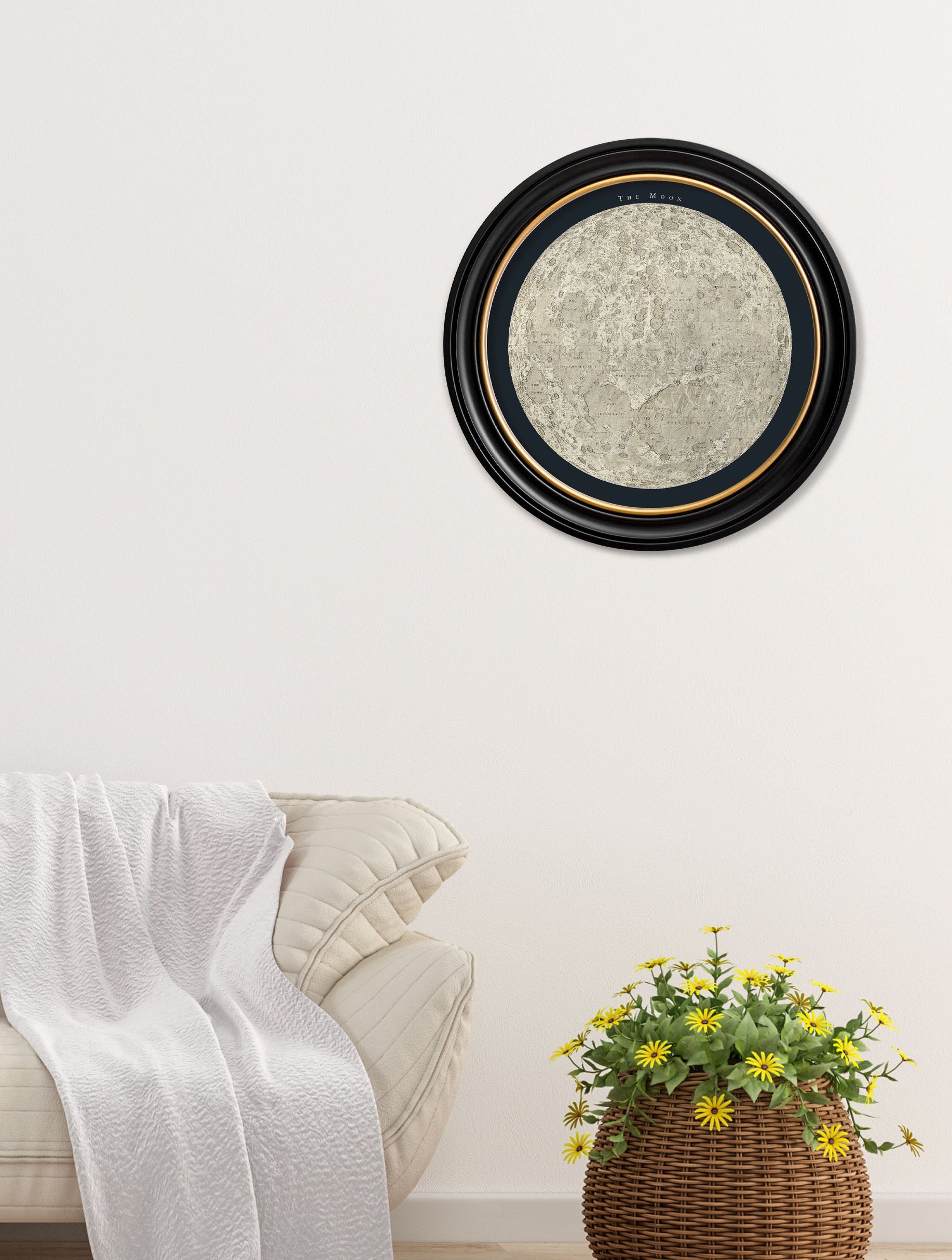 c.1800's Map of the Moon – Round – framed wall art at Leya Buster Interiors