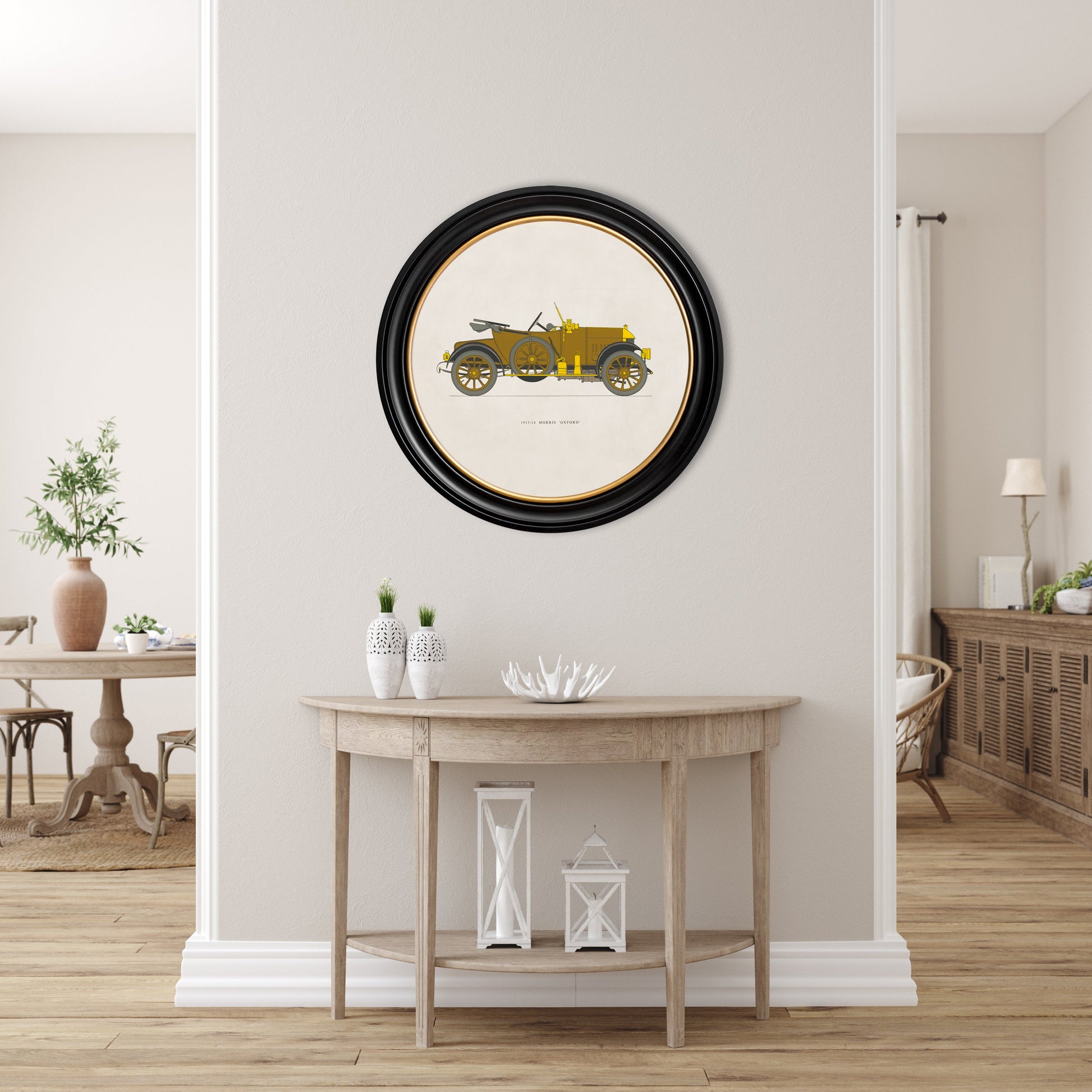 1913/14 MORRIS 'OXFORD' in Round Frame – framed wall art at Leya Buster Interiors