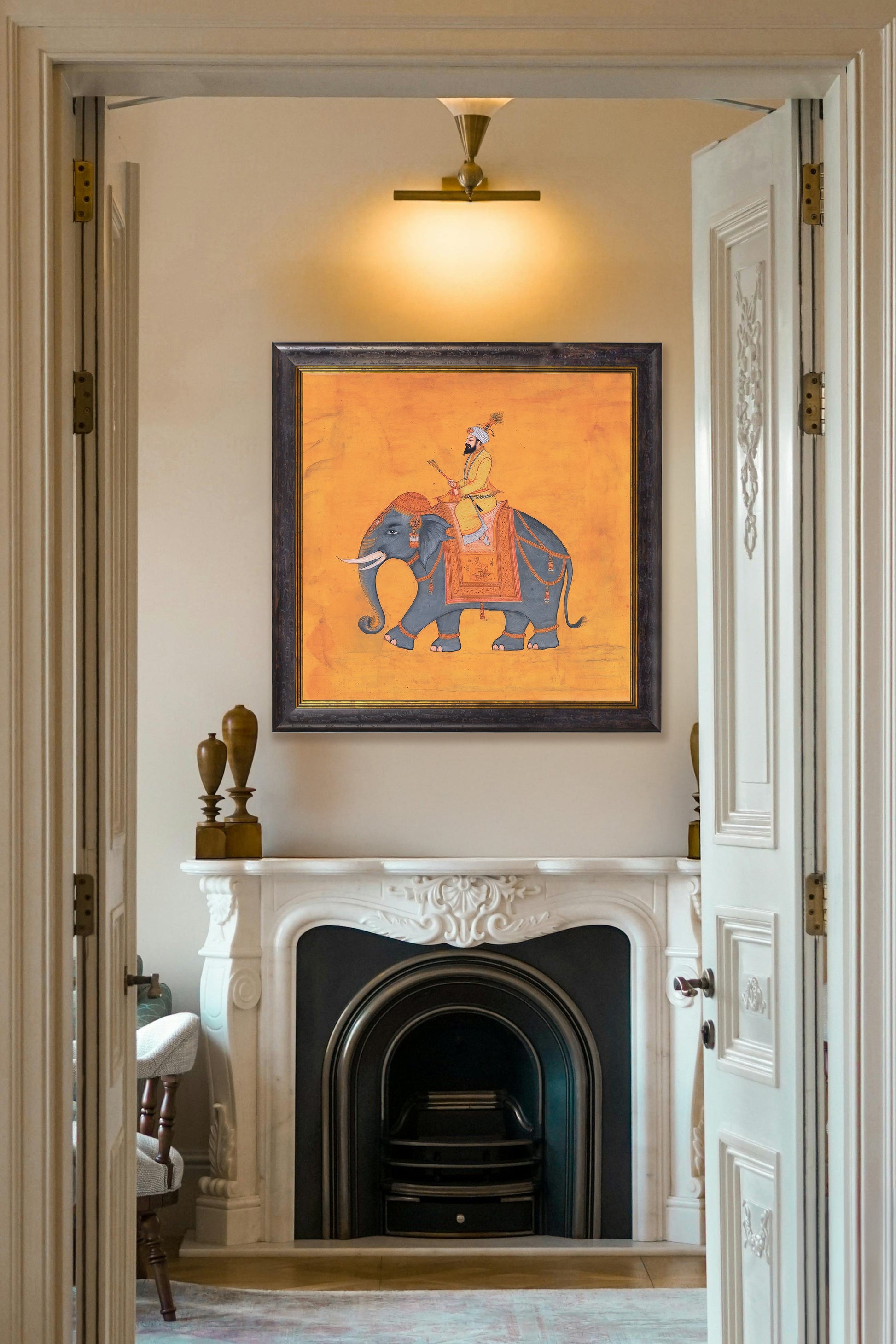 Royal Saffron Mughals – Oxford Square Frame styled view – Leya Buster Interiors