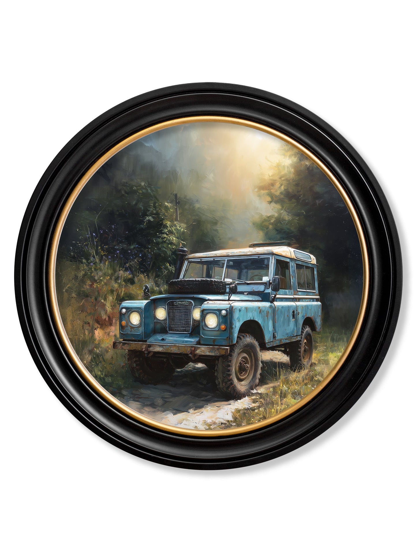 Country Track Defender Blue – Oxford Round Frame detail – Leya Buster Interiors