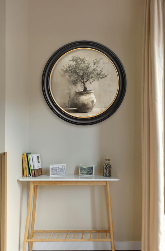 The Olive Tree – Oxford Round Frame – framed wall art at Leya Buster Interiors