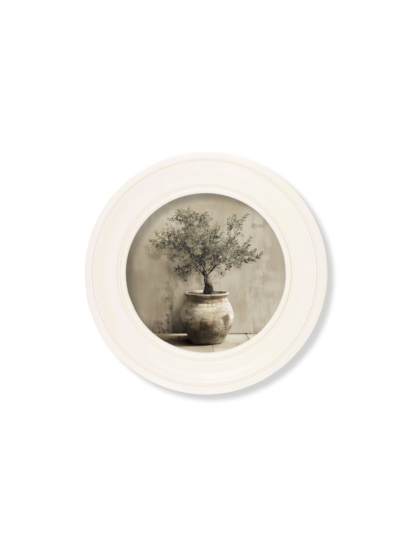 The Olive Tree – Oxford Strong White Round Frame styled view – Leya Buster Interiors