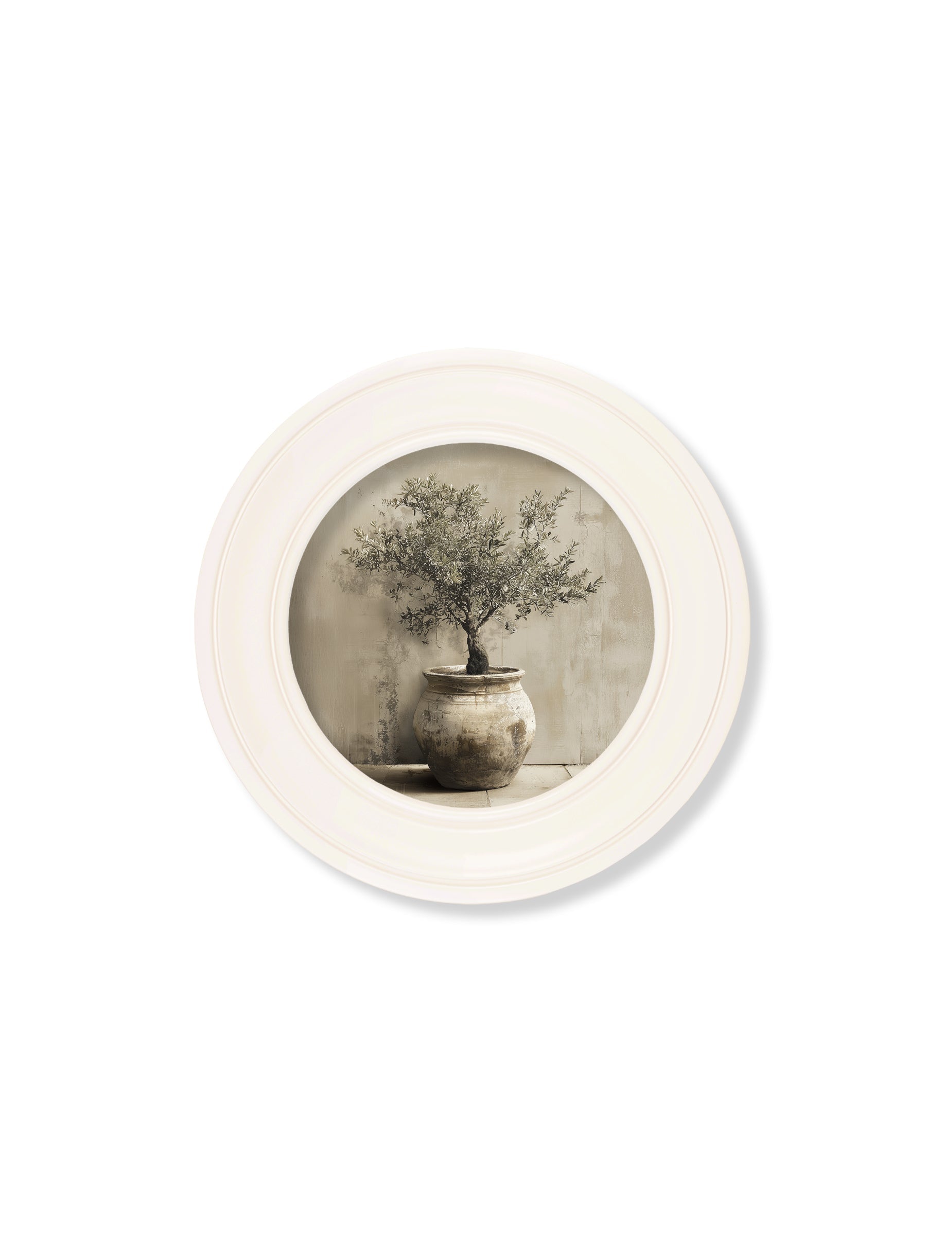 The Olive Tree – Oxford Strong White Round Frame styled view – Leya Buster Interiors