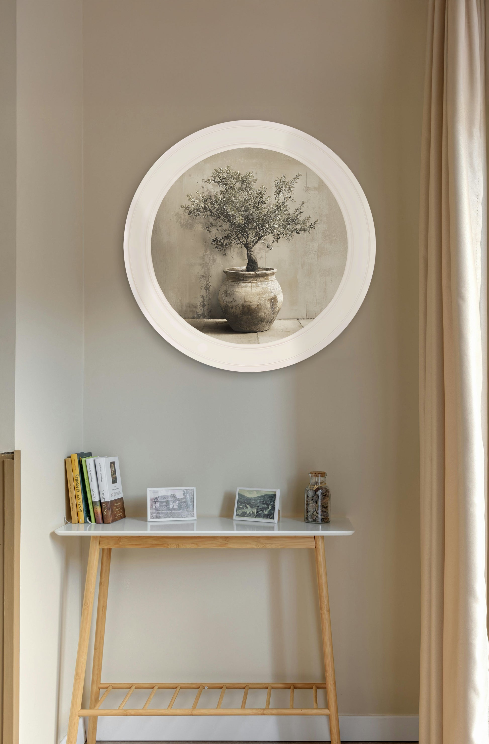 The Olive Tree – Oxford Strong White Round Frame – framed wall art at Leya Buster Interiors