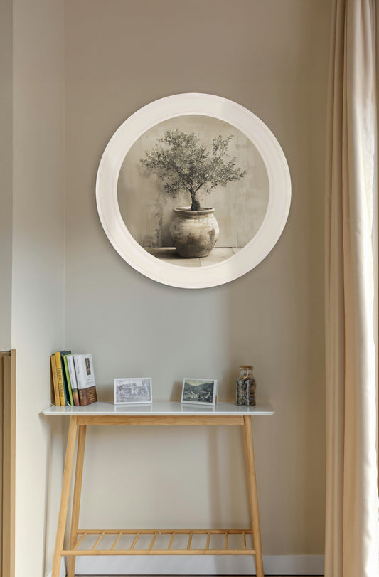The Olive Tree – Oxford Strong White Round Frame – framed wall art at Leya Buster Interiors
