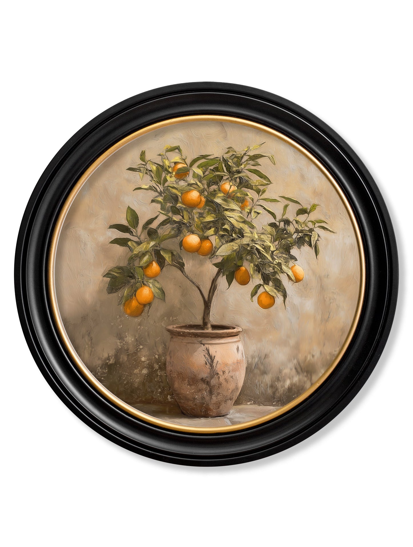 Mediterranean Orange Tree – Oxford Round Frame detail – Leya Buster Interiors