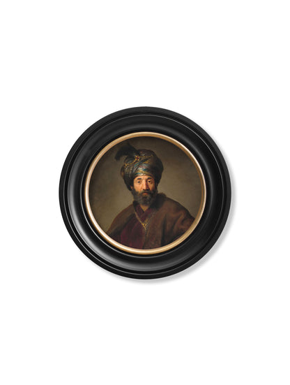 c.17th Century Rembrandt's Oriental Gentlemen – Round Frame styled view – Leya Buster Interiors