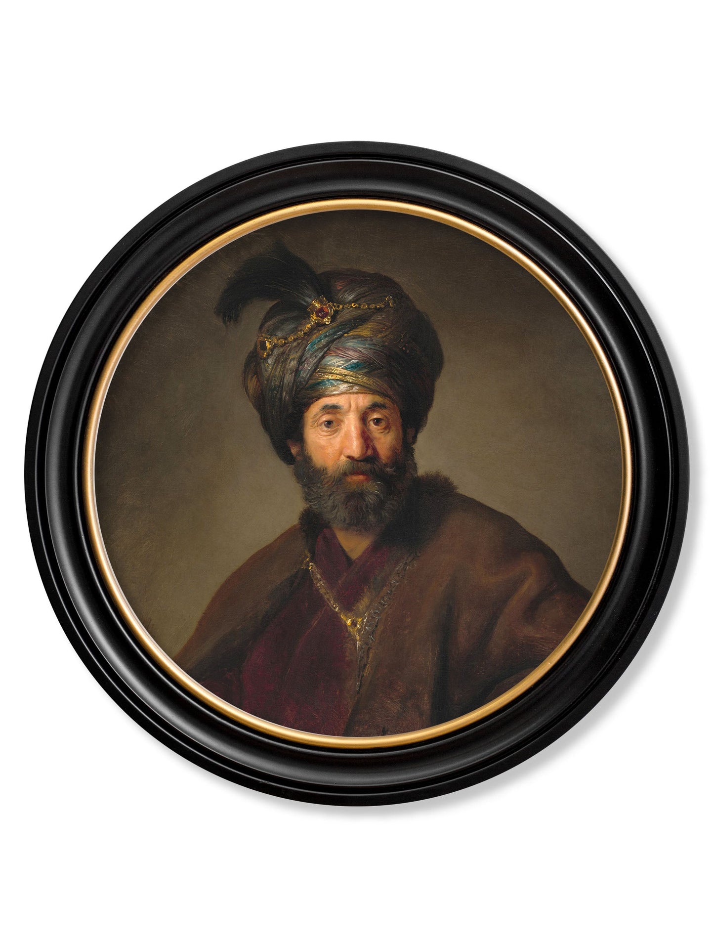 c.17th Century Rembrandt's Oriental Gentlemen – Round Frame styled view – Leya Buster Interiors