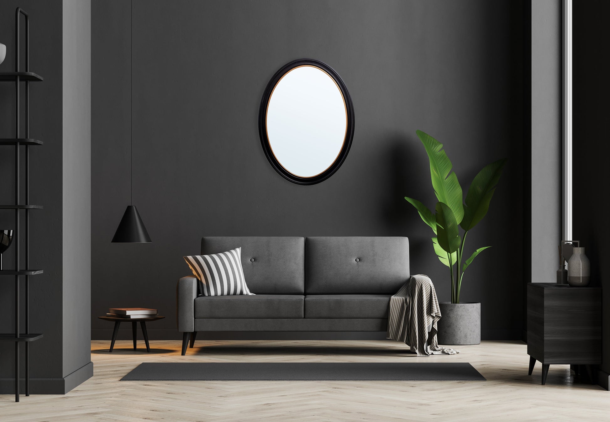 Oval Mirror – Black and Gold – wall mirror at Leya Buster Interiors