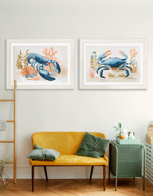 Pastel Shoreline Lobster & Crab – Cream Hurstwood Frame – framed wall art at Leya Buster Interiors
