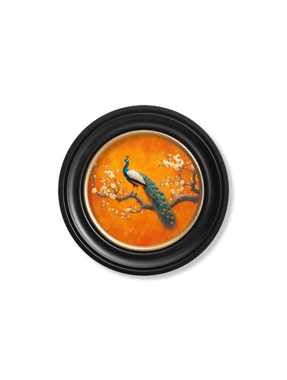 Peacocks In Saffron Garden – Oxford Round Frame styled view – Leya Buster Interiors