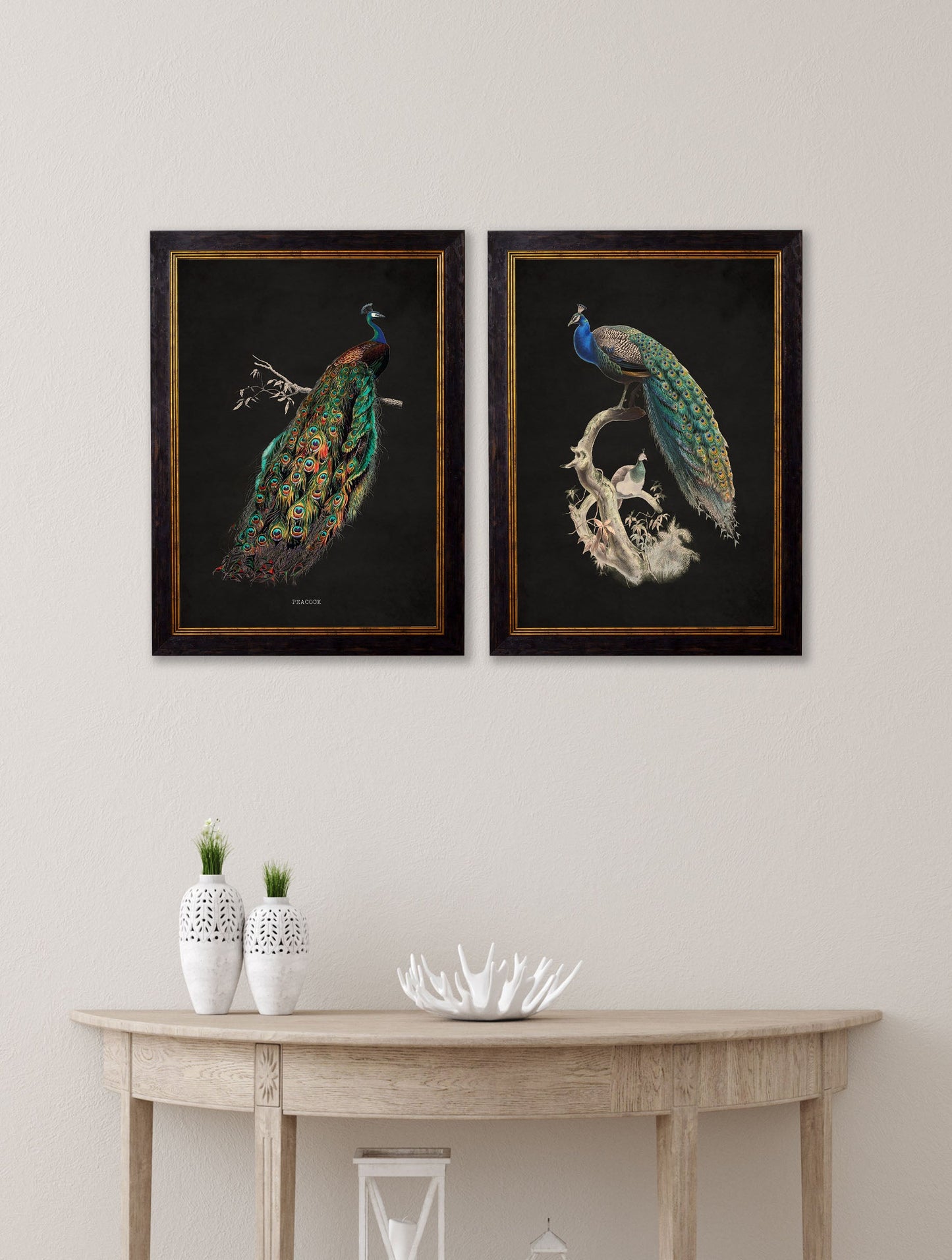 c.1847 Peacocks – Dark – framed wall art at Leya Buster Interiors
