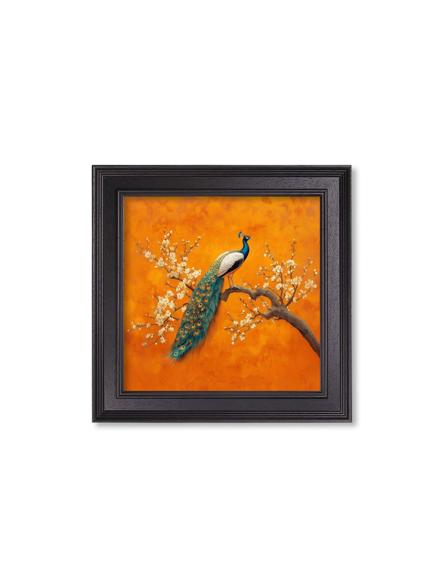 Peacocks In Saffron Garden – Black Hurstwood Square Frame styled view – Leya Buster Interiors