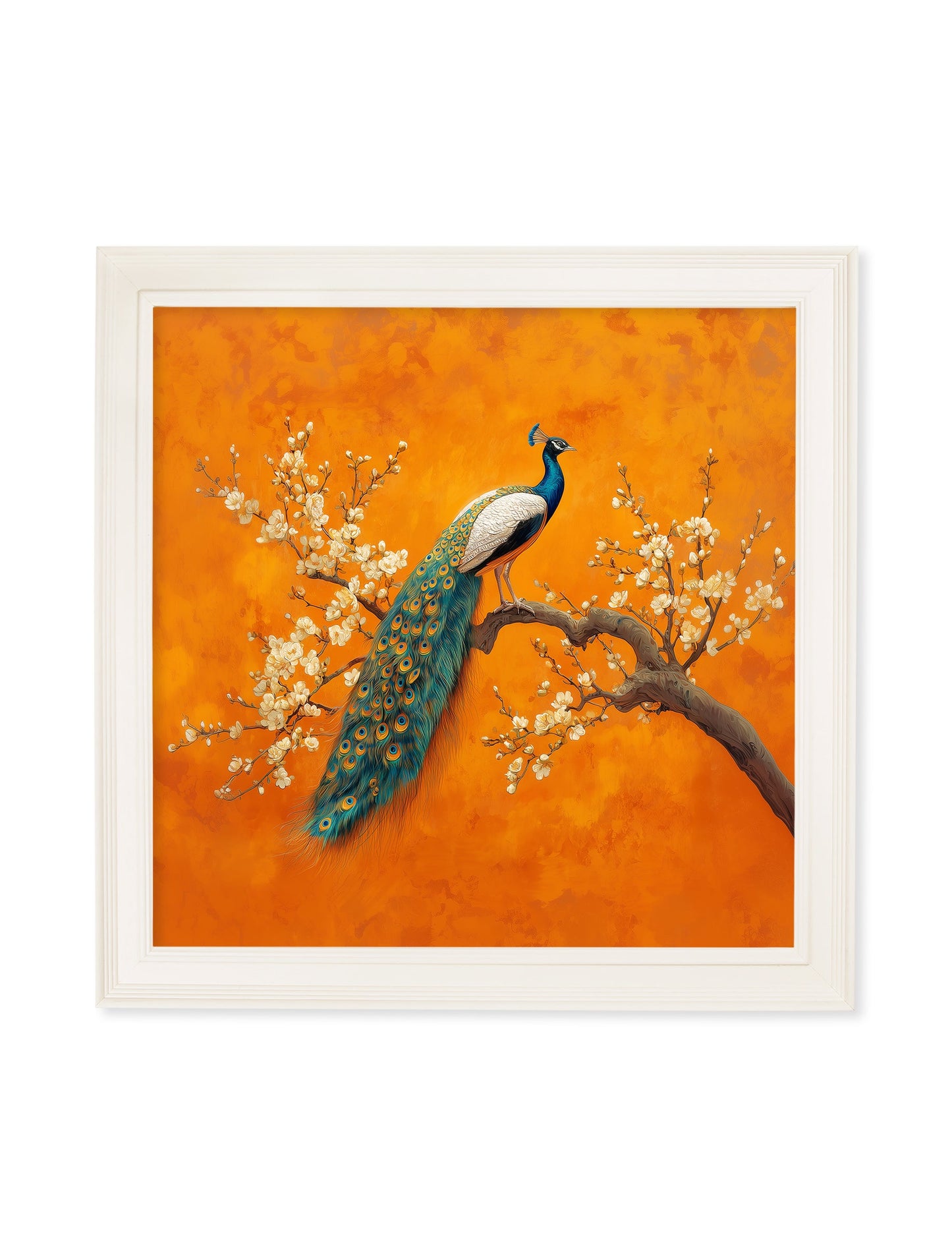 Peacocks In Saffron Garden – Cream Hurstwood Square Frame styled view – Leya Buster Interiors