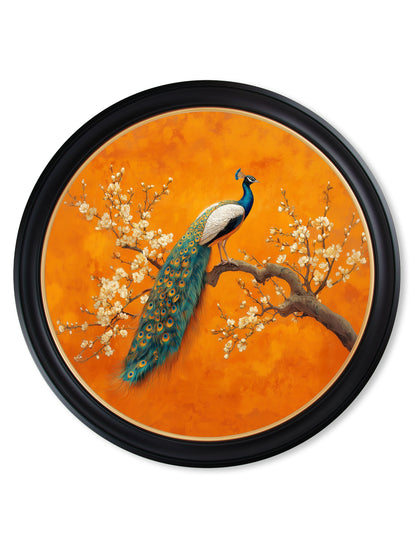 Peacocks In Saffron Garden – Oxford Round Frame styled view – Leya Buster Interiors