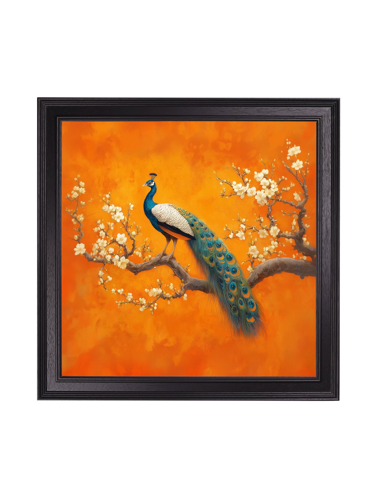 Peacocks In Saffron Garden – Black Hurstwood Square Frame styled view – Leya Buster Interiors