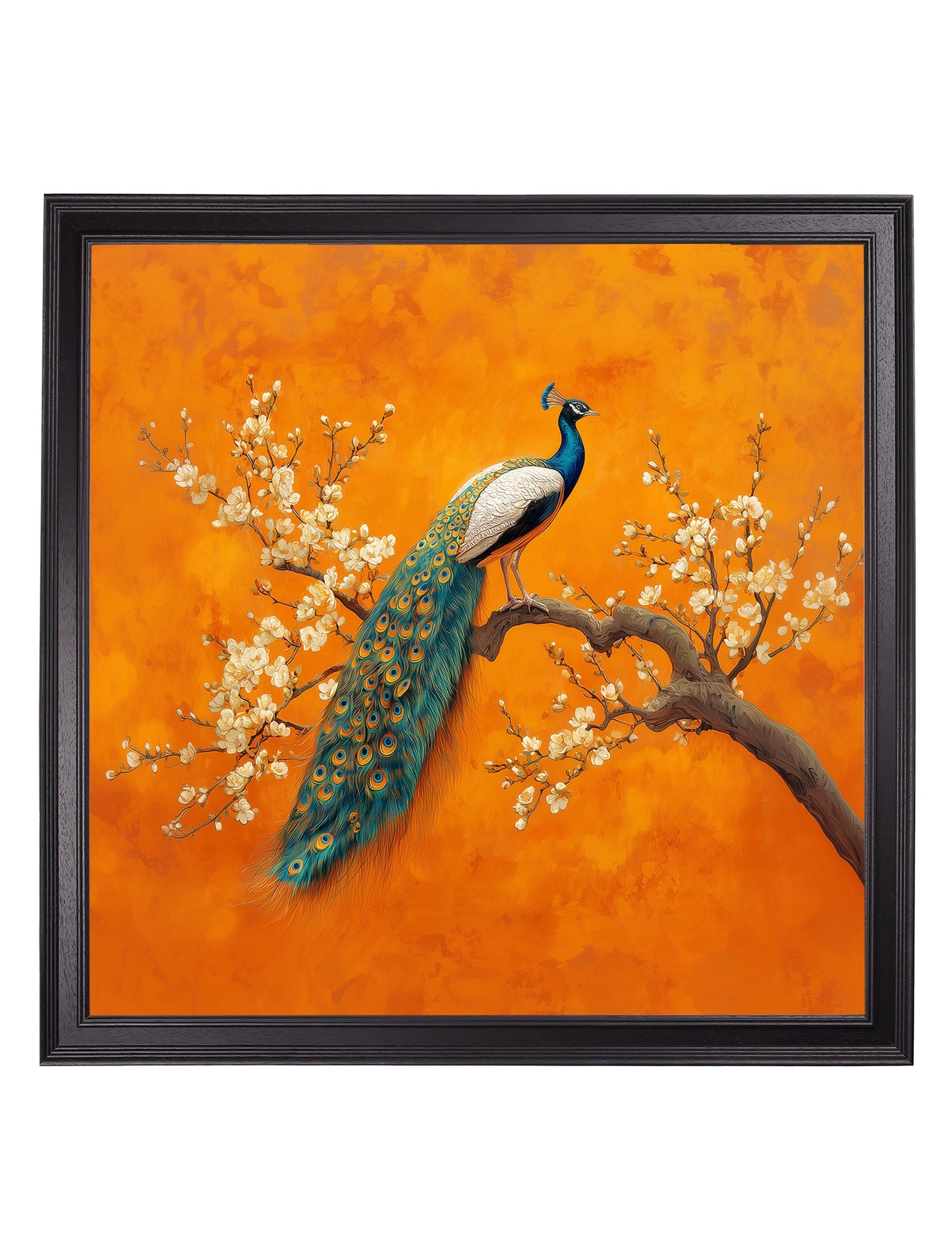 Peacocks In Saffron Garden – Black Hurstwood Square Frame styled view – Leya Buster Interiors