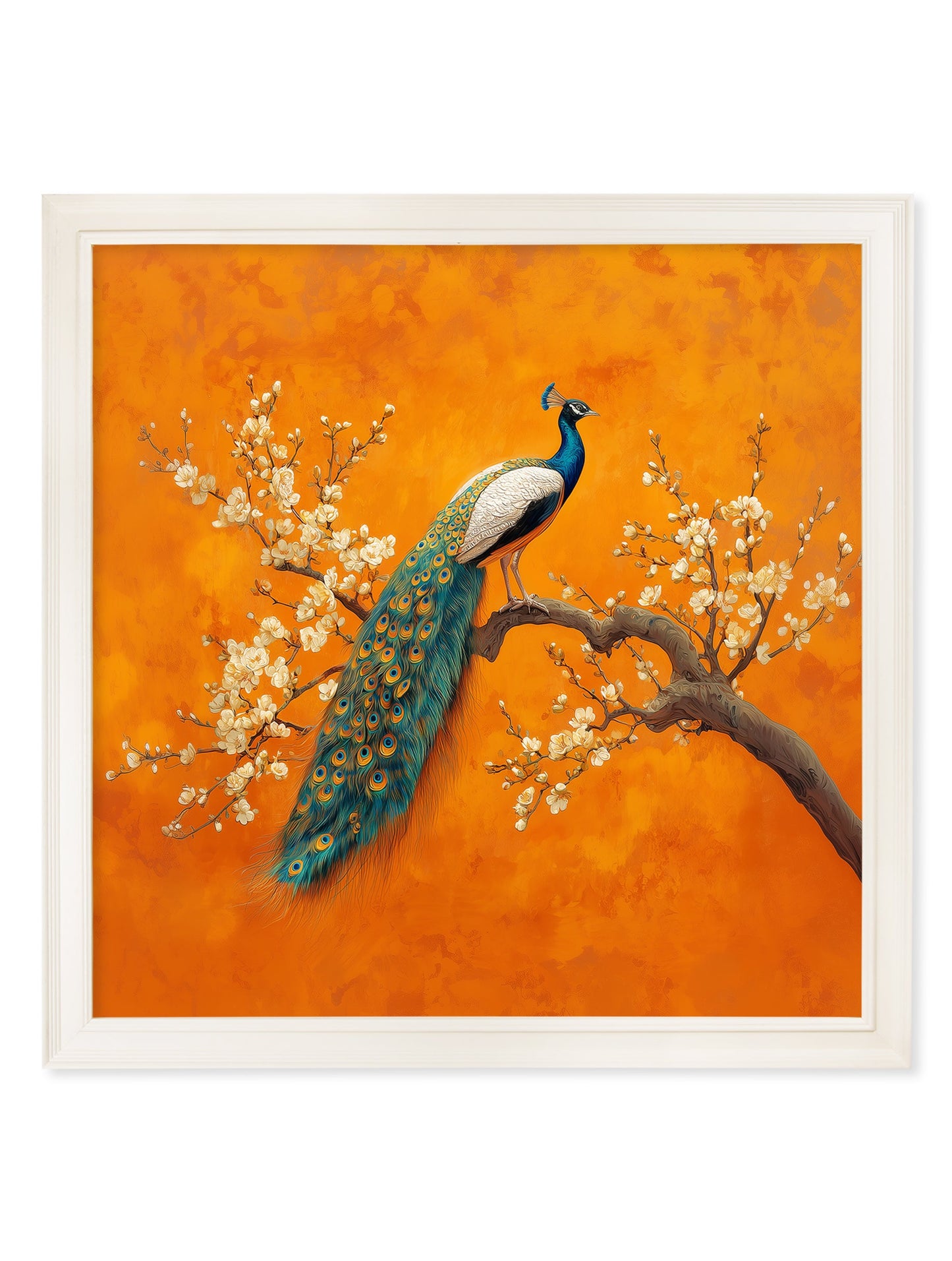 Peacocks In Saffron Garden – Cream Hurstwood Square Frame styled view – Leya Buster Interiors