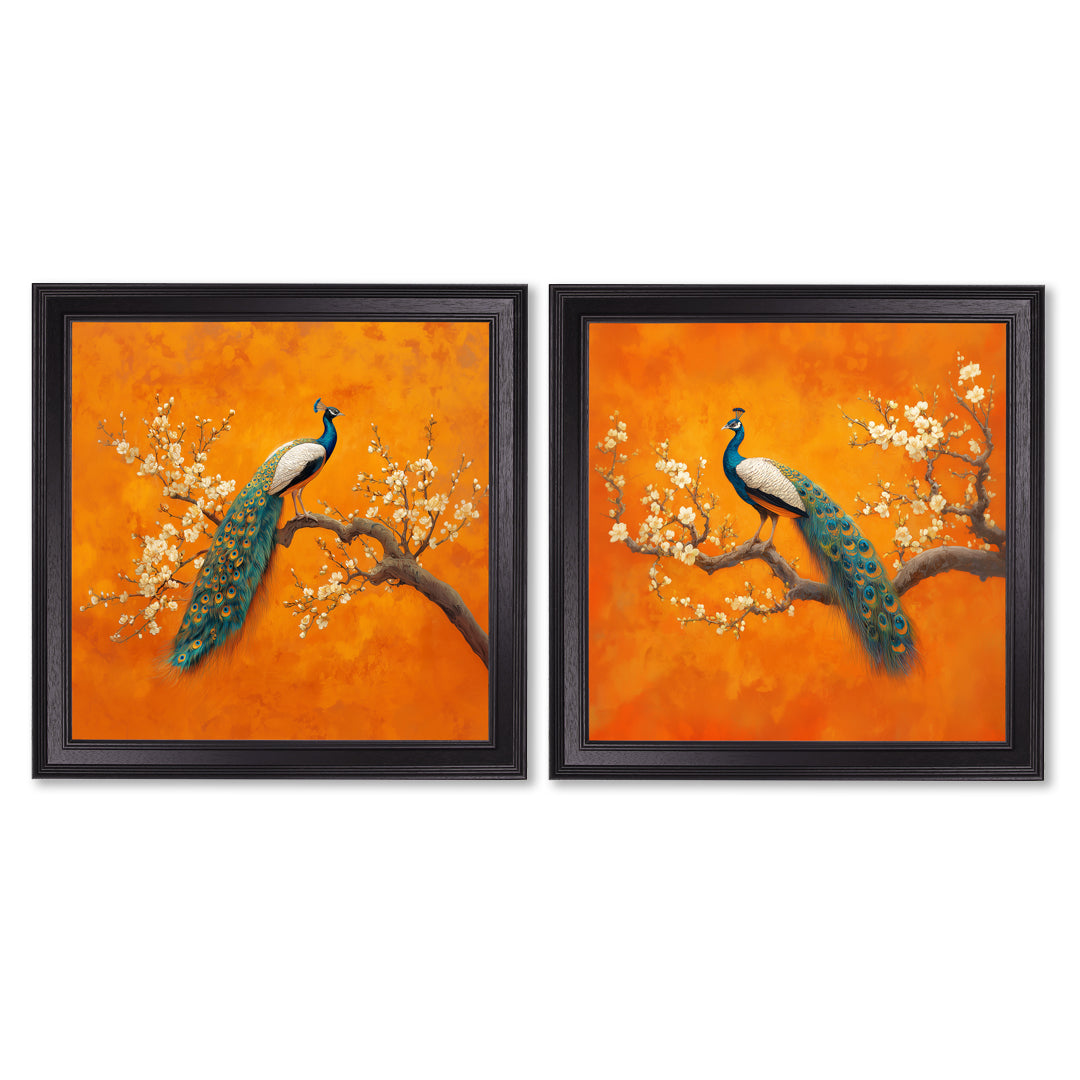 Peacocks In Saffron Garden – Black Hurstwood Square Frame detail – Leya Buster Interiors