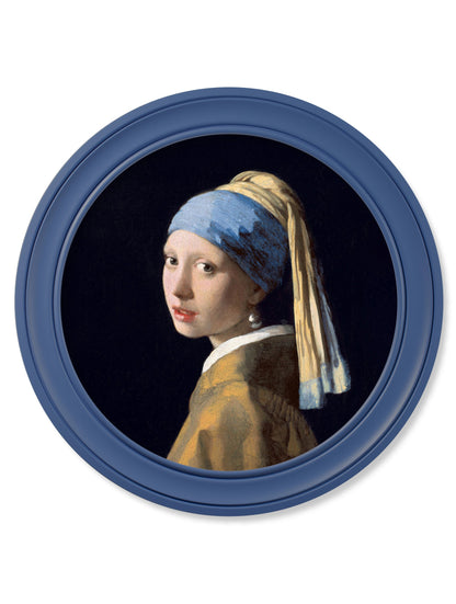 c.1665 Girl with a Pearl Earring – Round Frame J Vermeer Blue detail – Leya Buster Interiors