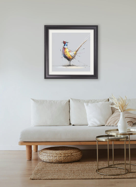 Plump Pheasant Cosy Sketch – Black Hurstwood Square Frame – framed wall art at Leya Buster Interiors