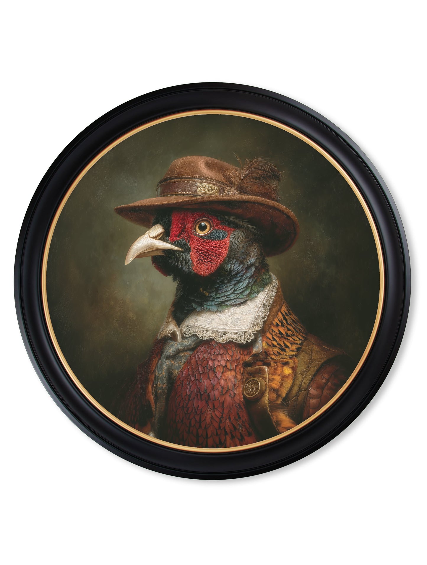Baron Von Beak – Huntsman Pheasant Oxford Round Frame styled view – Leya Buster Interiors