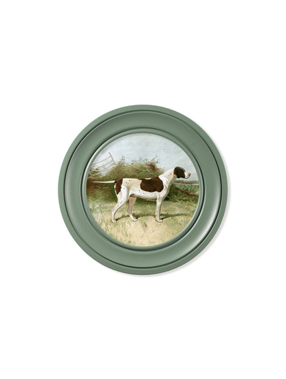 c.1881 Gun Dogs – Round Frame Green styled view – Leya Buster Interiors