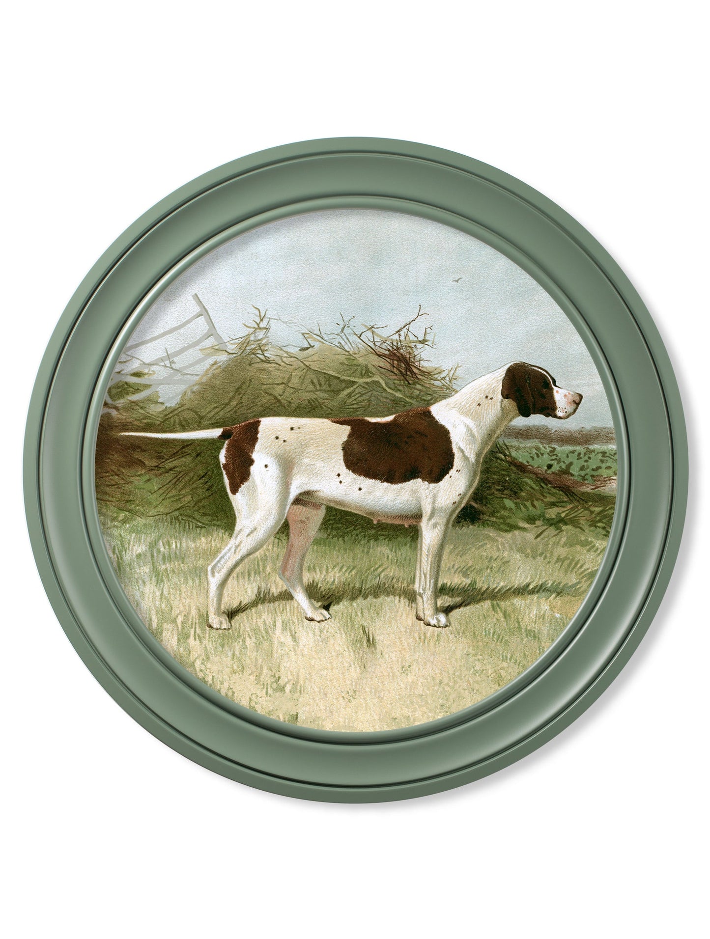 c.1881 Gun Dogs – Round Frame Green styled view – Leya Buster Interiors