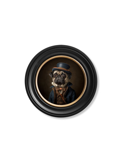 Sir Puggington – Gentleman Pug Oxford Round Frame styled view – Leya Buster Interiors