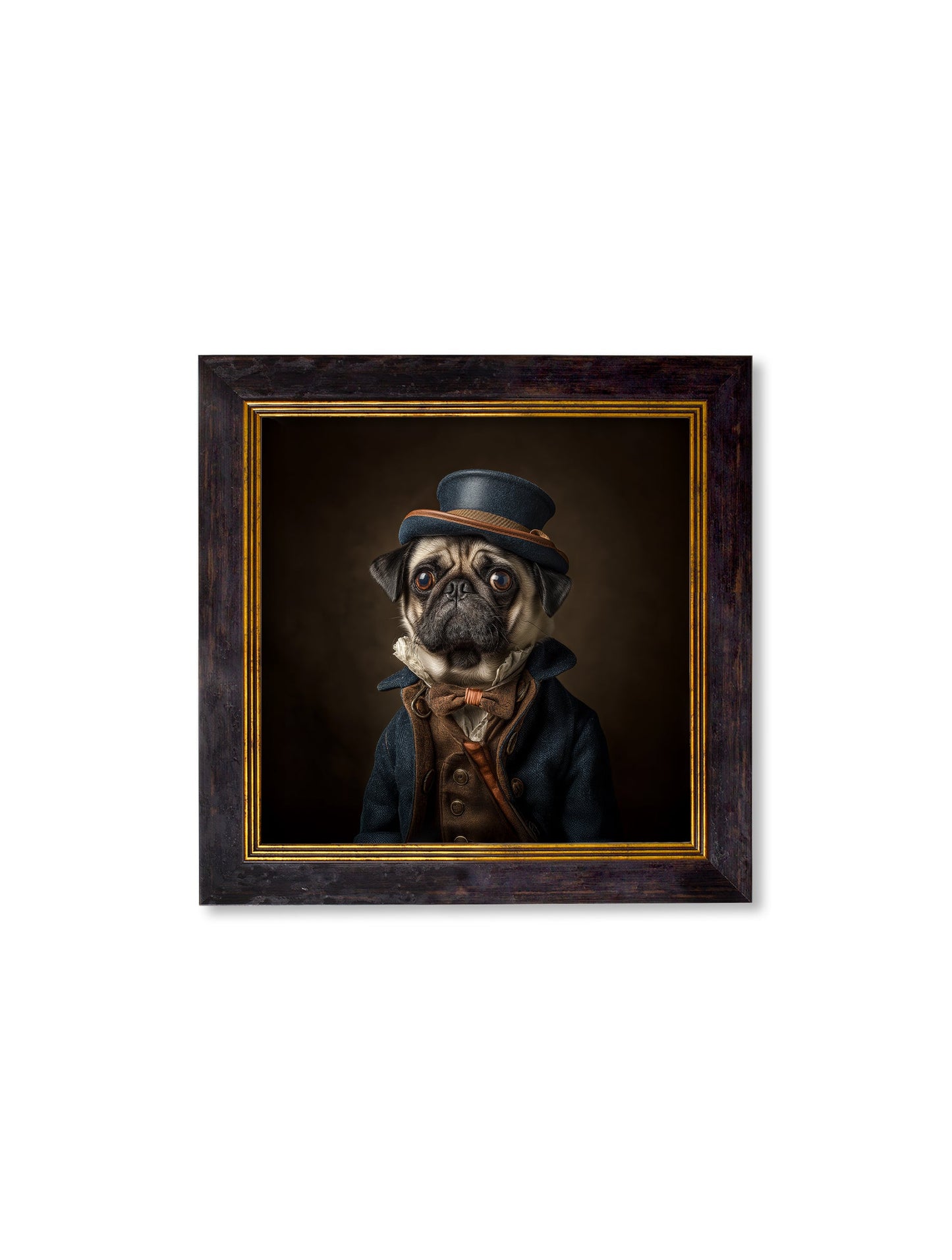 Sir Puggington – Gentleman Pug Oxford Square Frame styled view – Leya Buster Interiors