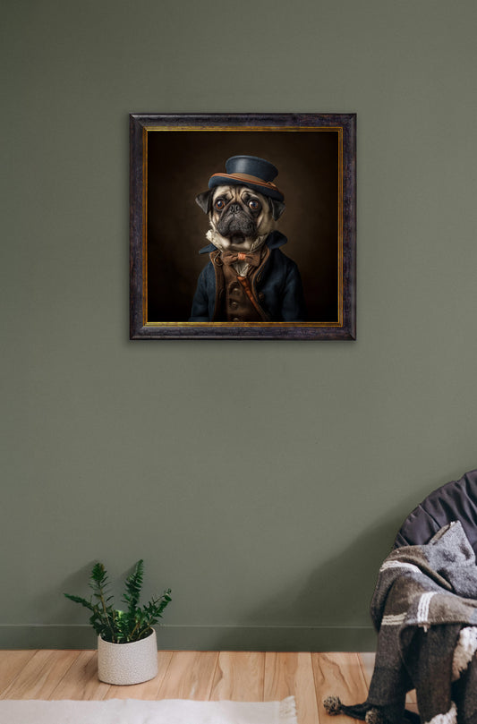 Sir Puggington – Gentleman Pug Oxford Square Frame – fine home fragrance at Leya Buster Interiors