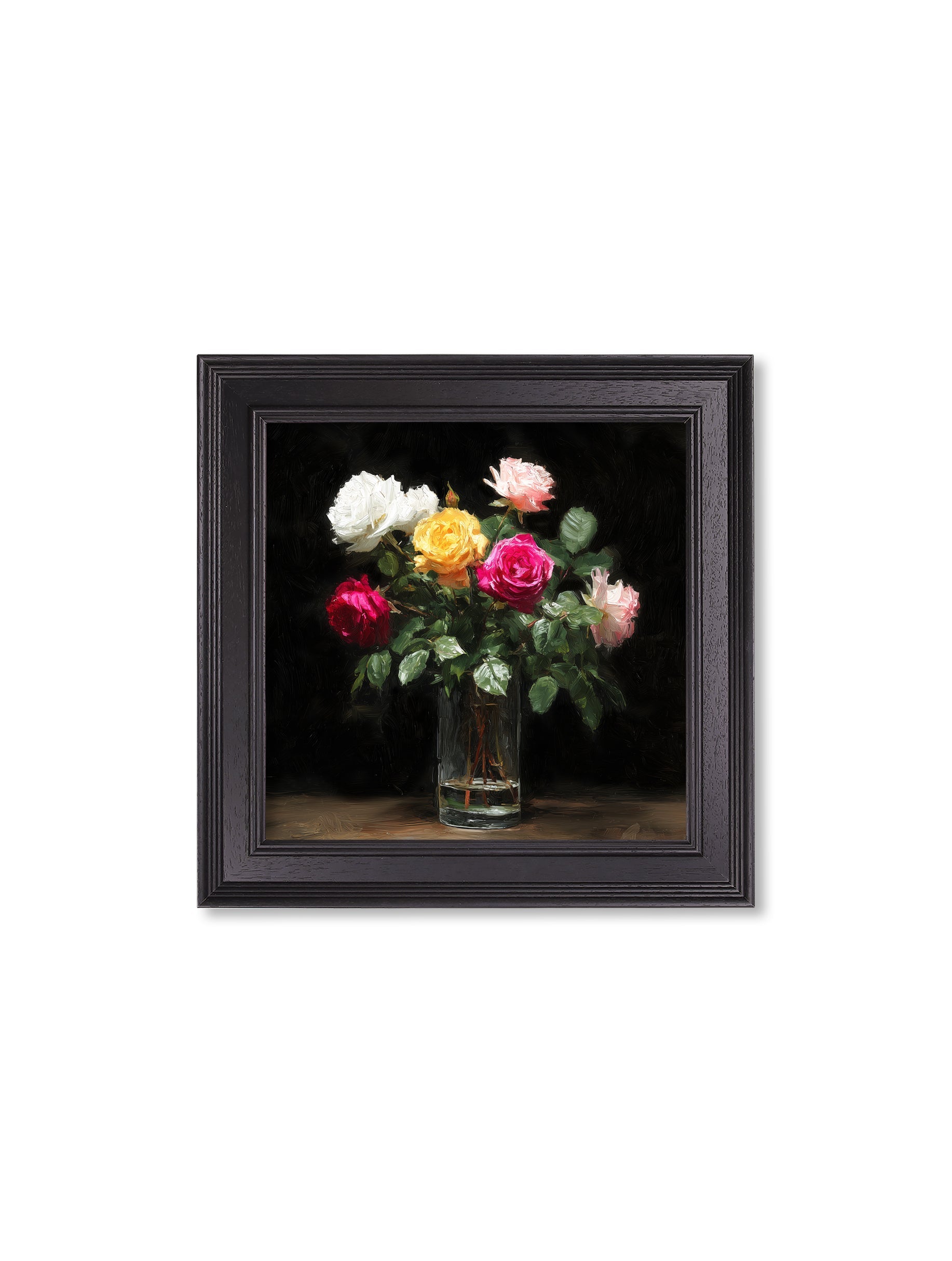 Roses After Dark – Black Hurstwood Square Frame styled view – Leya Buster Interiors
