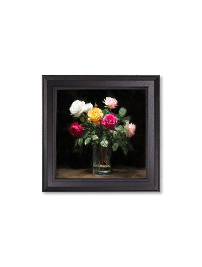 Roses After Dark – Black Hurstwood Square Frame styled view – Leya Buster Interiors