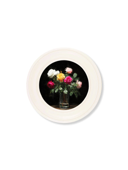 Roses After Dark – Oxford Strong White Round Frame styled view – Leya Buster Interiors
