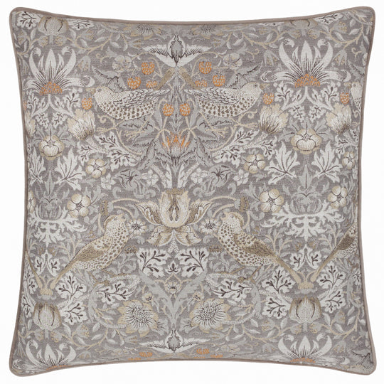 Morris & Co - Strawberry Thief Jacquard With Piping Cushion - Biscuit Taupe