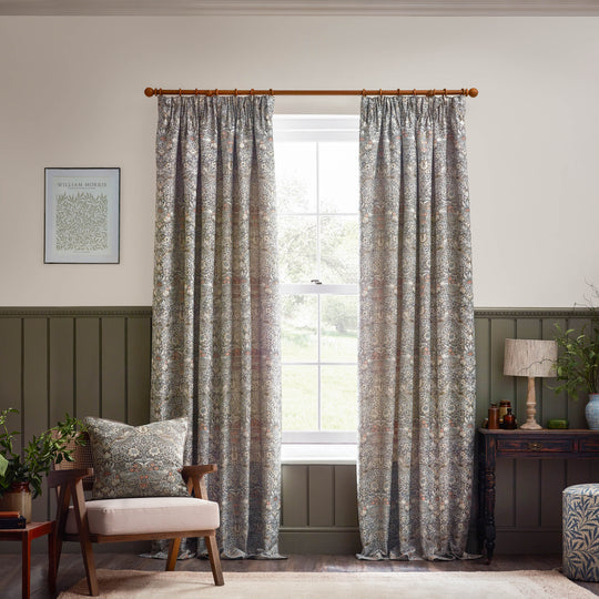 Morris & Co - Strawberry Thief Jacquard With Piping Cushion - Biscuit Taupe