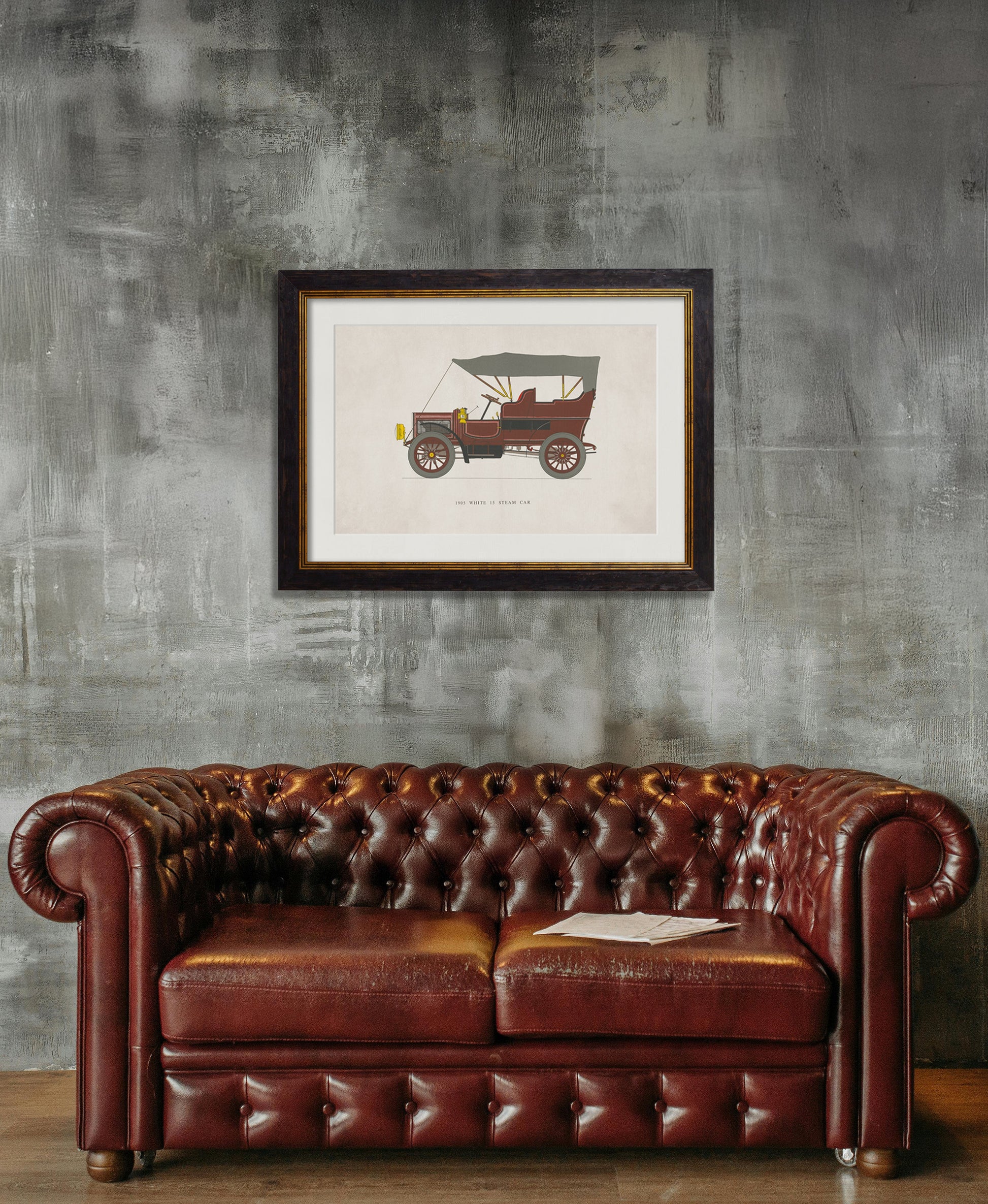 1905 WHITE 15 STEAM CAR – framed wall art at Leya Buster Interiors