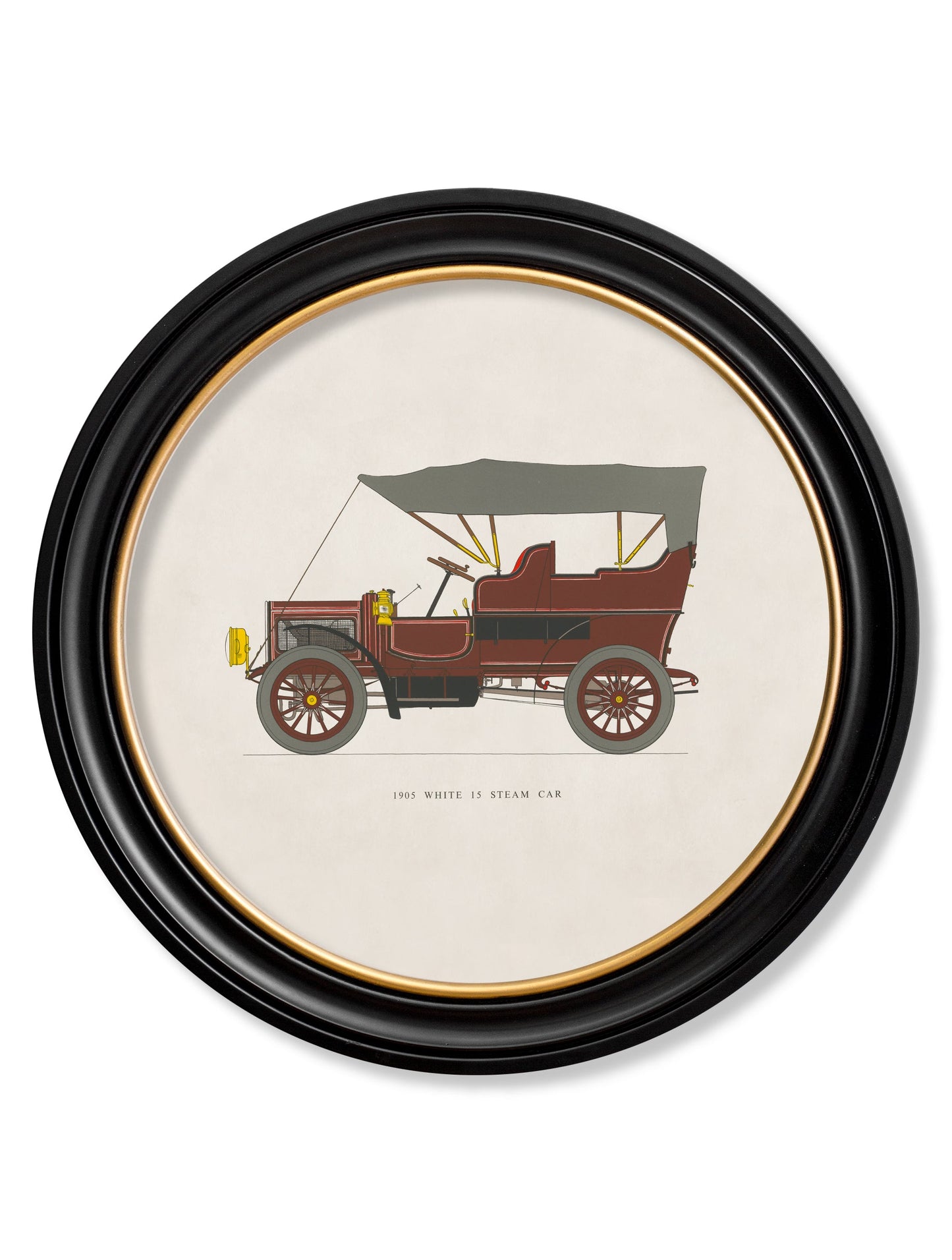 1905 WHITE 15 STEAM CAR in Round Frame detail – Leya Buster Interiors