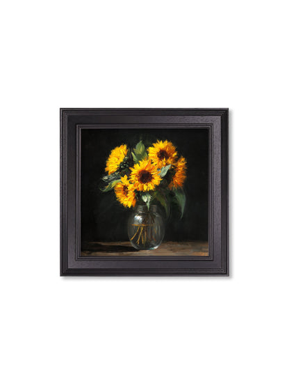 Sunflowers After Dark – Black Hurstwood Square Frame styled view – Leya Buster Interiors