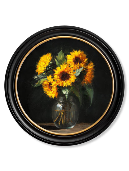 Sunflowers After Dark – Oxford Round Frame detail – Leya Buster Interiors