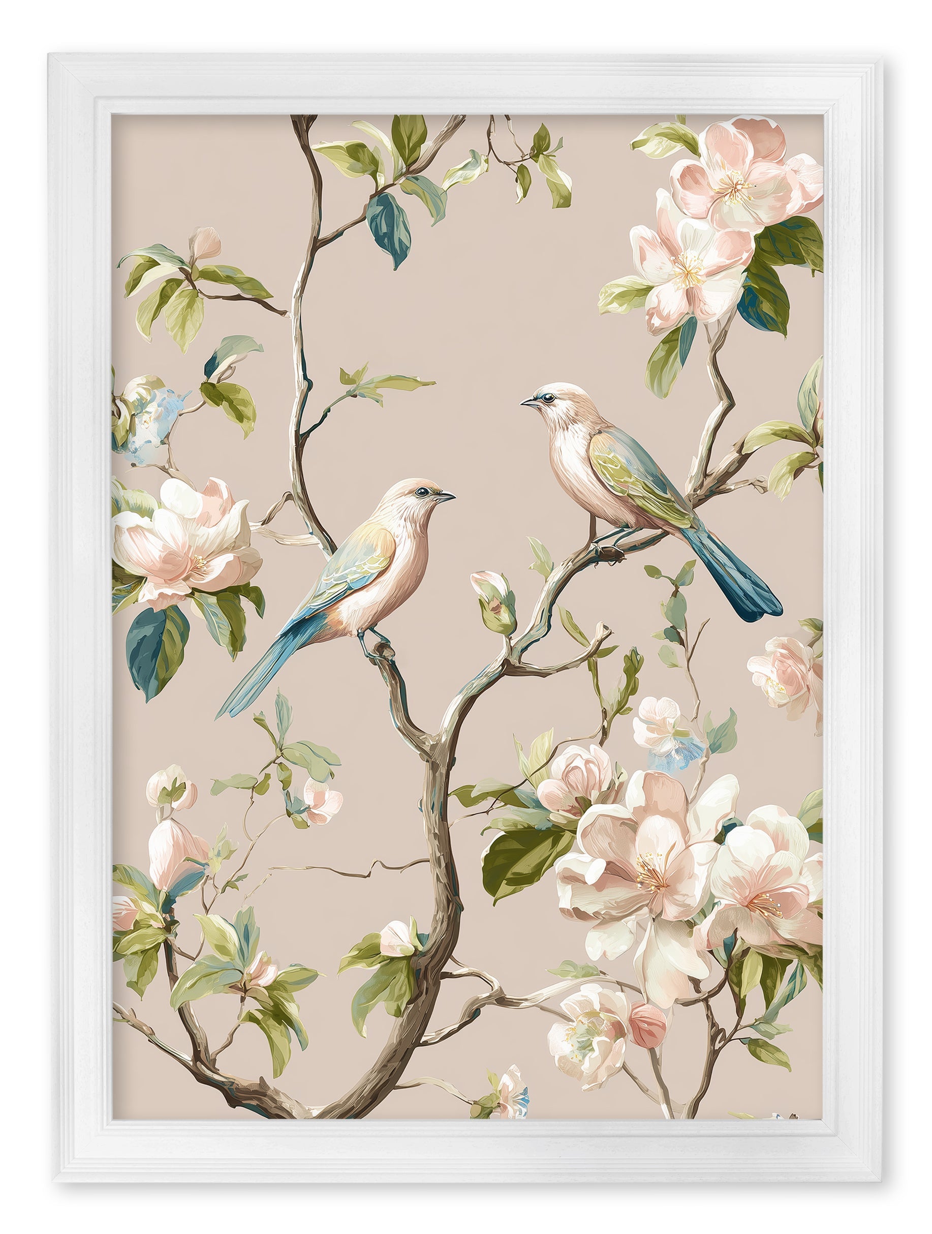 Blossom Songbirds – White Hurstwood Frame styled view – Leya Buster Interiors