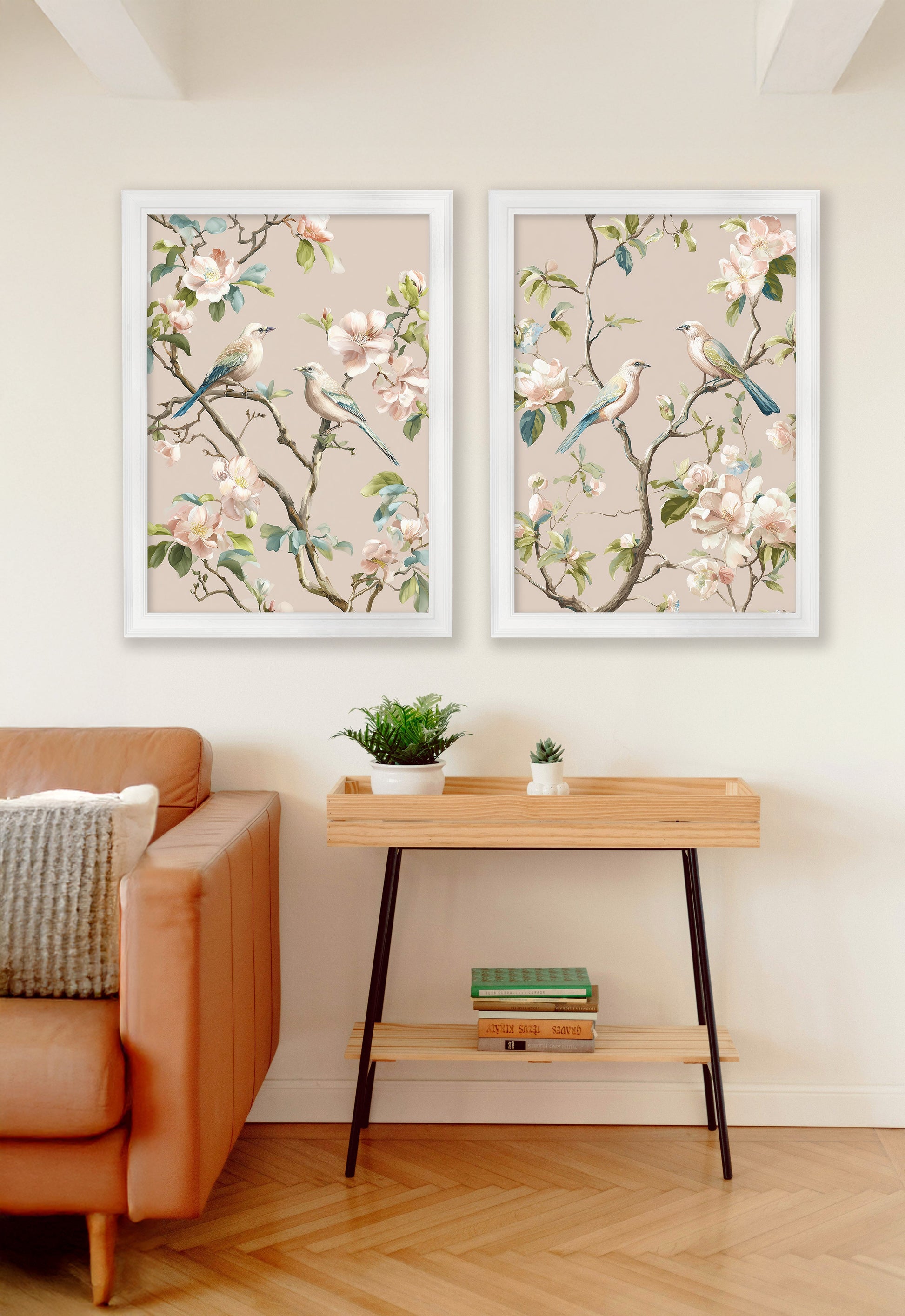 Blossom Songbirds – White Hurstwood Frame – framed wall art at Leya Buster Interiors