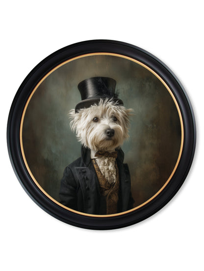 Lord Westly Whitetail – Gentleman Westie Oxford Round Frame styled view – Leya Buster Interiors
