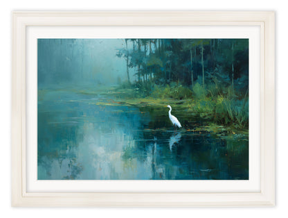 Misty Lake Great Egret – Cream Hurstwood Frame detail – Leya Buster Interiors