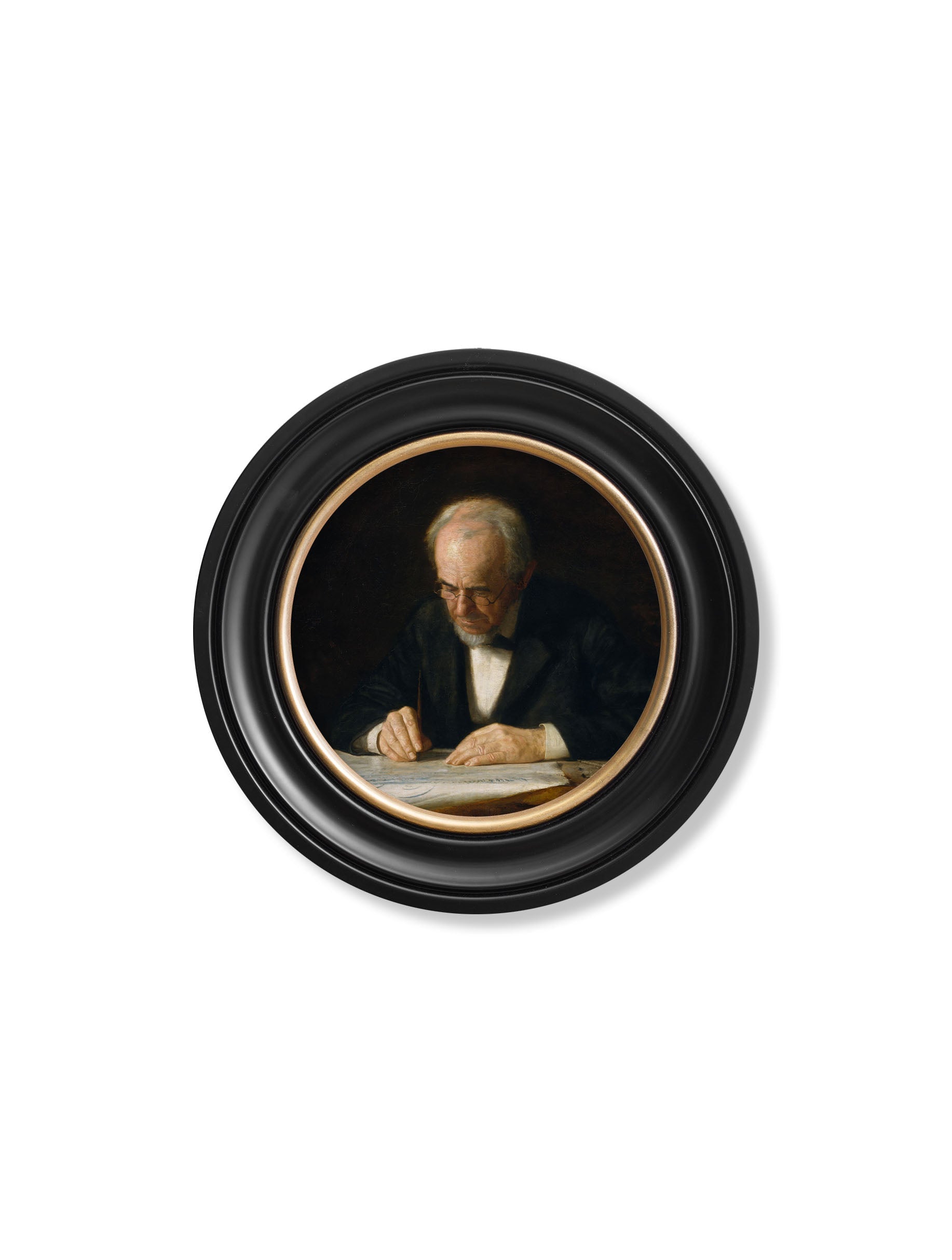 c.1882 The Writing Master – Thomas Eakins – Round Frame styled view – Leya Buster Interiors